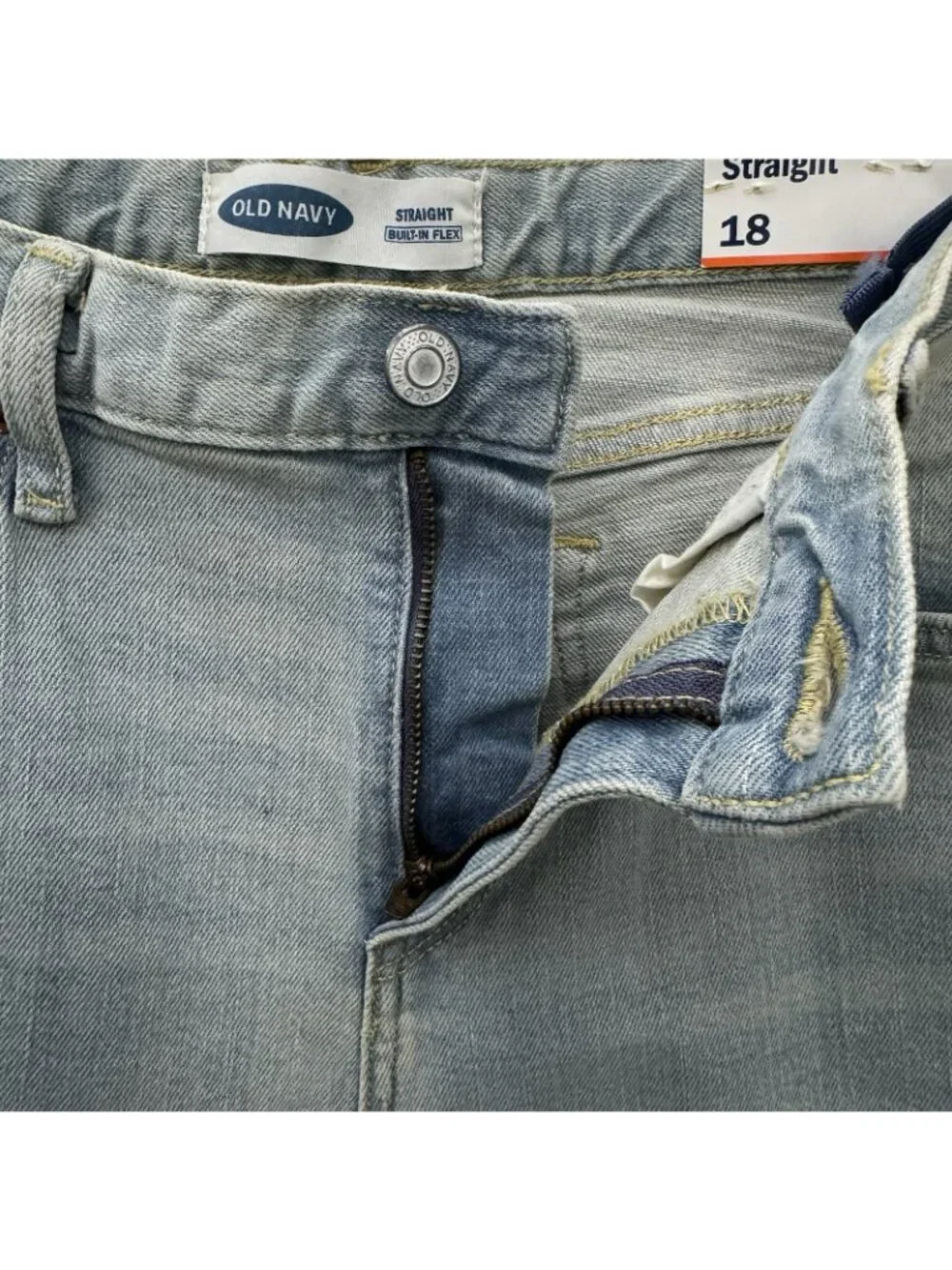 Old Navy Boys 18 Straight Built-In Flex Distressed Jeans Adjustable Waist NWT